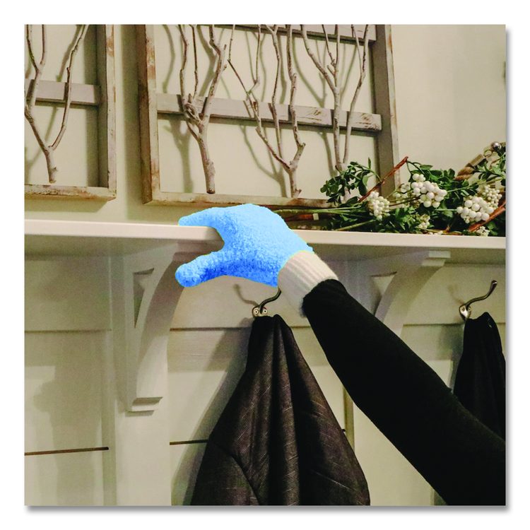 Microfiber Dusting Gloves, Blue with White Cuffs, 2 Gloves