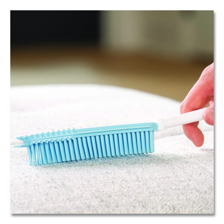Rubber Broom and Handheld Brush,11.75 x 50 Plastic Handle, White/Blue