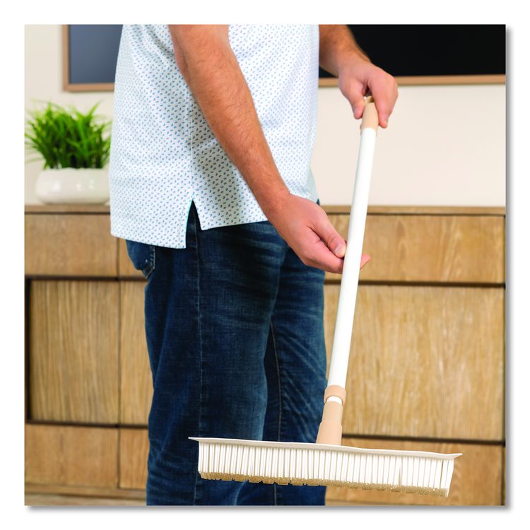 Rubber Broom and Handheld Brush, 11.75 x 50 Plastic Handle, White/Taupe
