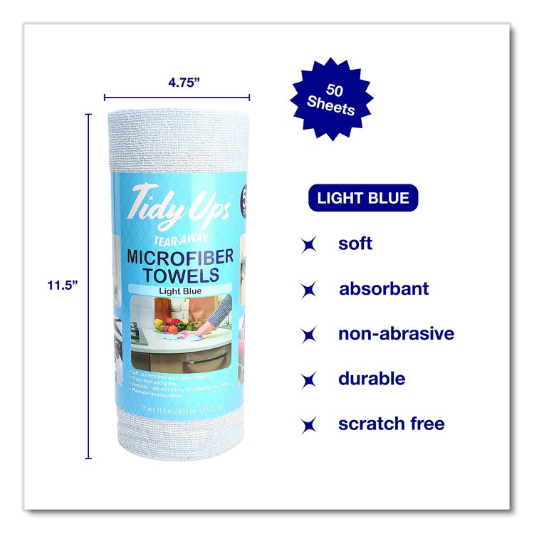 Microfiber Towel Roll, 11.5 x 11.5, Blue, 50 Sheets/Roll