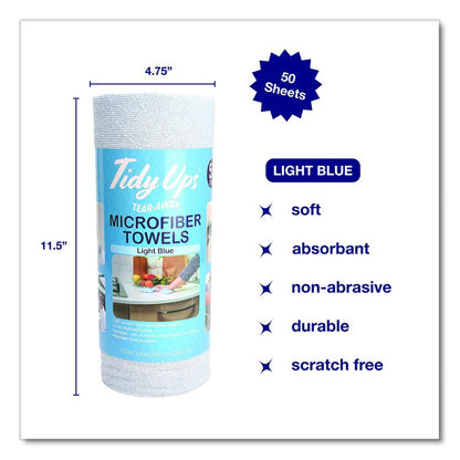 Microfiber Towel Roll, 11.5 x 11.5, Blue, 50 Sheets/Roll