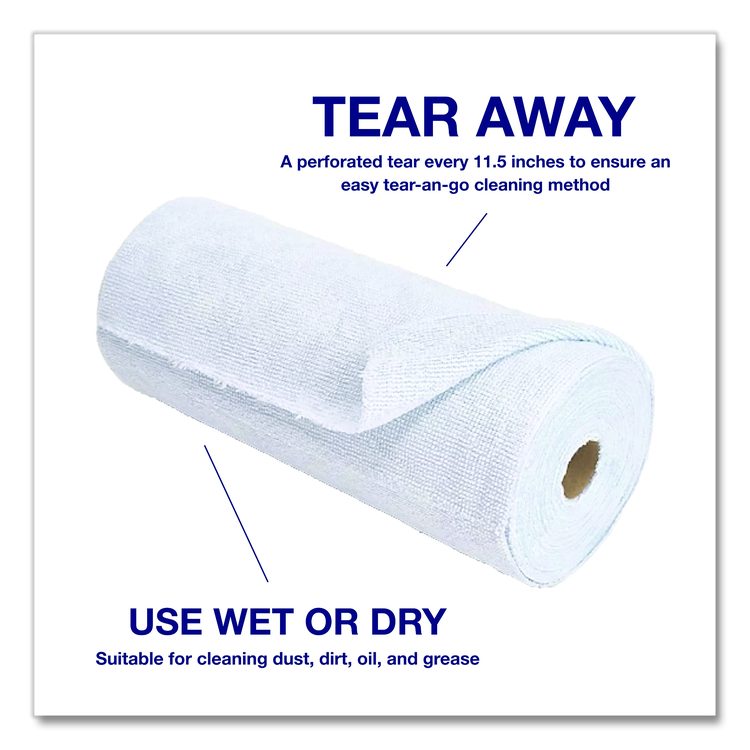 Microfiber Towel Roll, 11.5 x 11.5, Blue, 50 Sheets/Roll