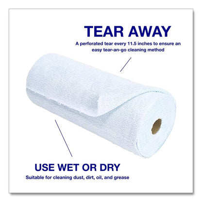 Microfiber Towel Roll, 11.5 x 11.5, Blue, 50 Sheets/Roll