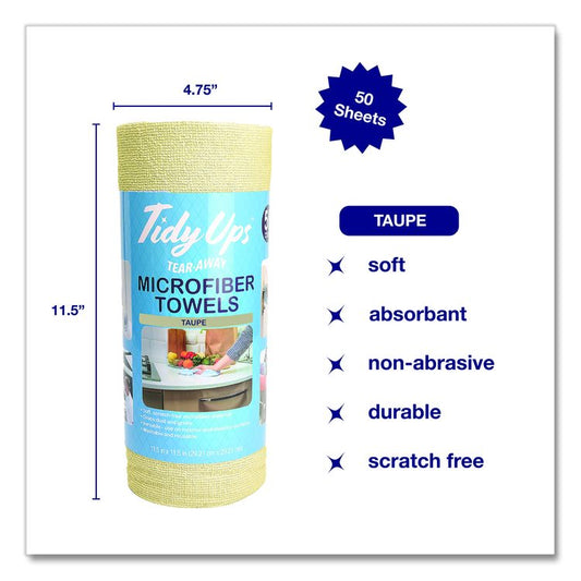 Microfiber Towel Roll, 11.5 x 11.5, Taupe, 50 Towels/Roll