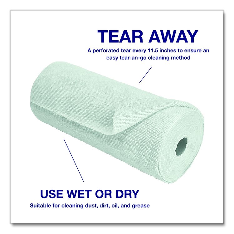 Microfiber Towel Roll, 11.5 x 11.5, Green, 50 Towels/Roll
