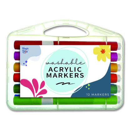 Washable Acrylic Markers, Fine Bullet Tip, Assorted Colors, 12/Pack