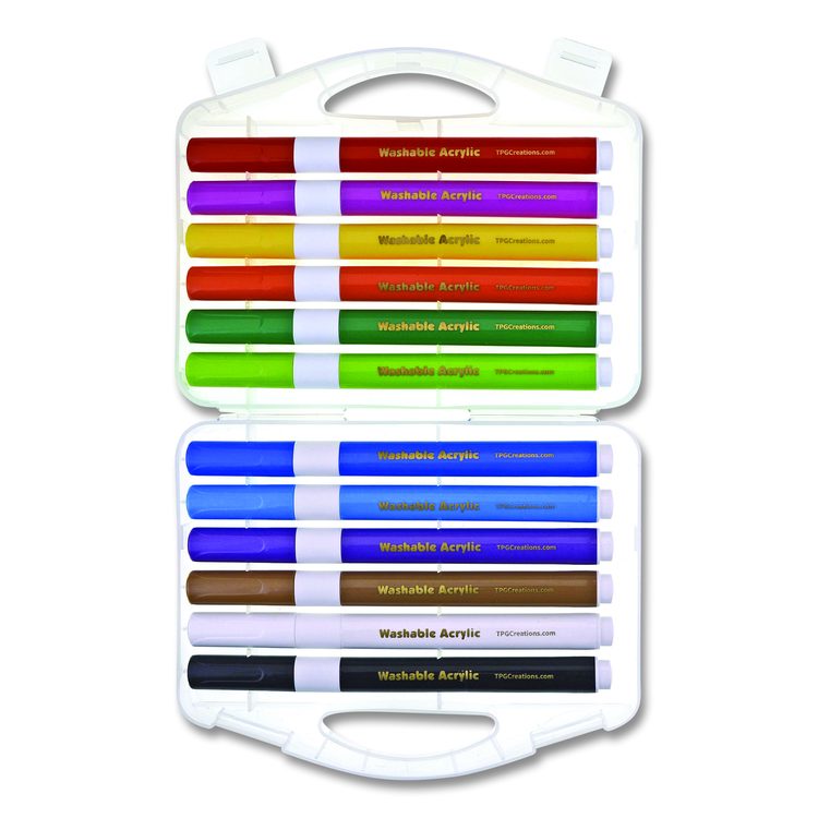 Washable Acrylic Markers, Fine Bullet Tip, Assorted Colors, 12/Pack