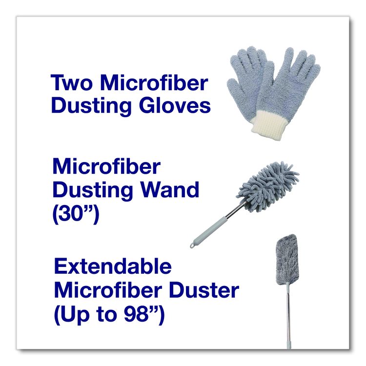 Dusting Set, Feather Duster, Dusting Wand, 2 Gloves, Gray
