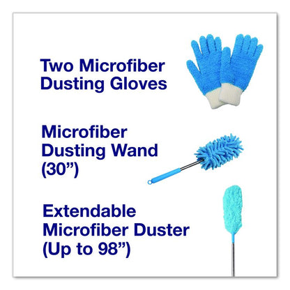 Dusting Set, Feather Duster, Dusting Wand, 2 Gloves, Blue