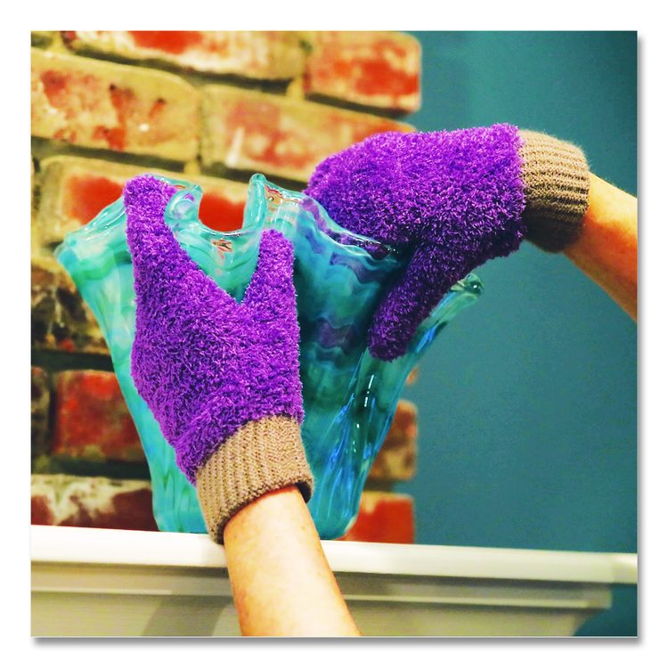 Microfiber Dusting Gloves, Purple with Black Cuffs, 2 Gloves