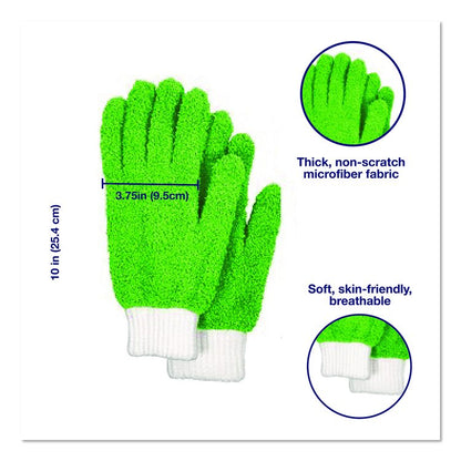 Microfiber Dusting Gloves and Mitts, Green with White Cuffs, 2 Gloves, 2 Mitts