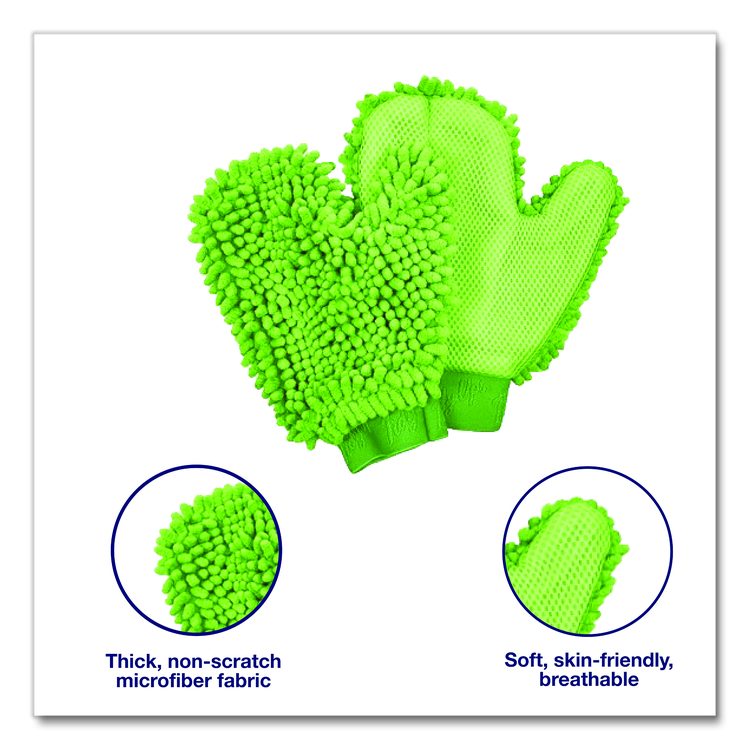Chenille Scrubbing Mitts, Green, 2 Mitts
