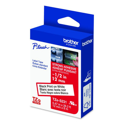 TZe Extra-Strength Adhesive Laminated Labeling Tape, 0.47" x 26.2 ft, Black on White