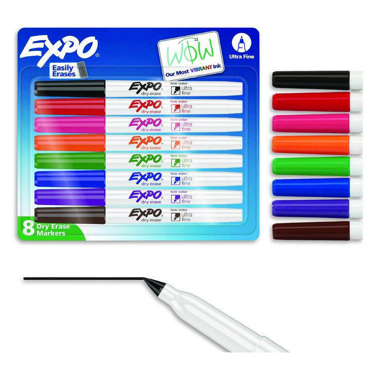 Low-Odor Dry-Erase Marker, Extra-Fine Bullet Tip, Assorted Colors, 8/Set