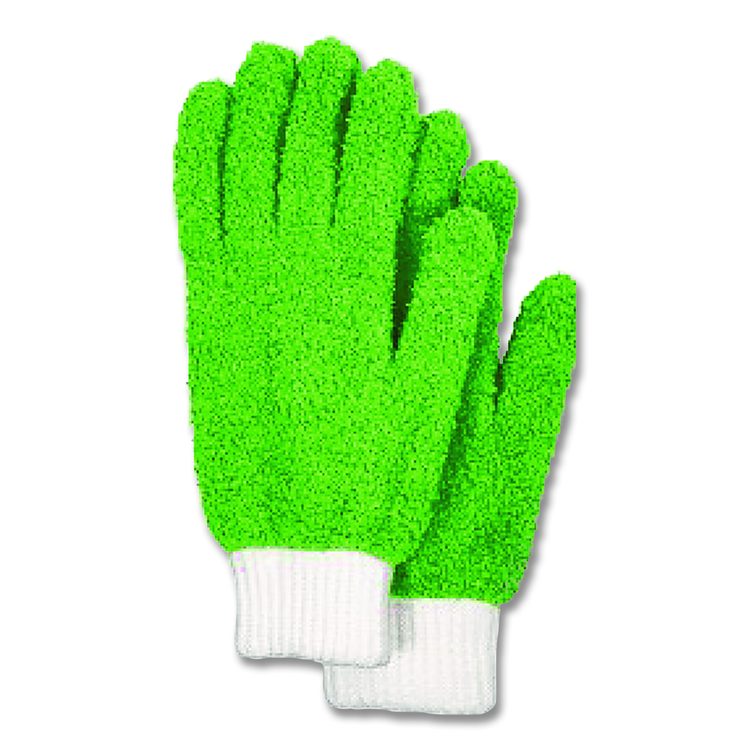 Microfiber Dusting Gloves, Green with White Cuffs, 2 Gloves