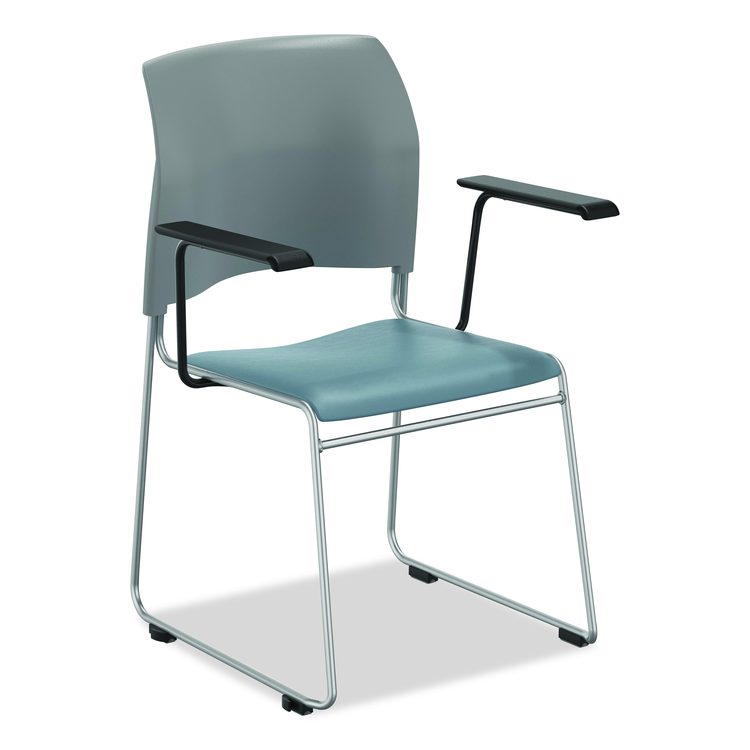 8700 Series Cafetorium Chair w/Armrests, Supports 500 lbs, 18" Seat Ht, Blue Seat, Gray Back, Silver Base, 4/CT, 2 CT/Bundle