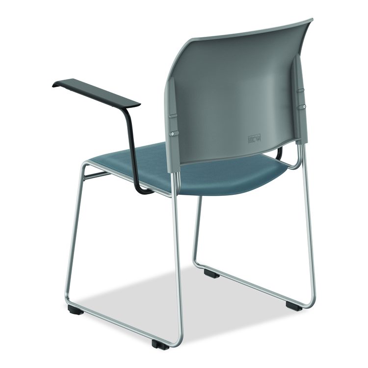8700 Series Cafetorium Chair w/Armrests, Supports 500 lbs, 18" Seat Ht, Blue Seat, Gray Back, Silver Base, 4/CT, 2 CT/Bundle