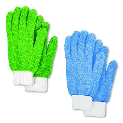 Microfiber Dusting Gloves, 2 Blue Gloves with White Cuffs, 2 Green Gloves with White Cuffs