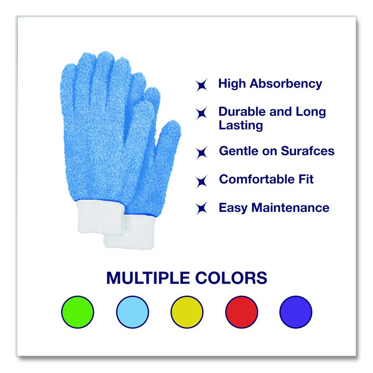 Microfiber Dusting Gloves, Blue with White Cuffs, 2 Gloves