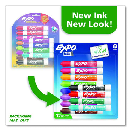 Low Odor Dry Erase Vibrant Color Markers, Broad Chisel Tip, Assorted Colors, 12/Set