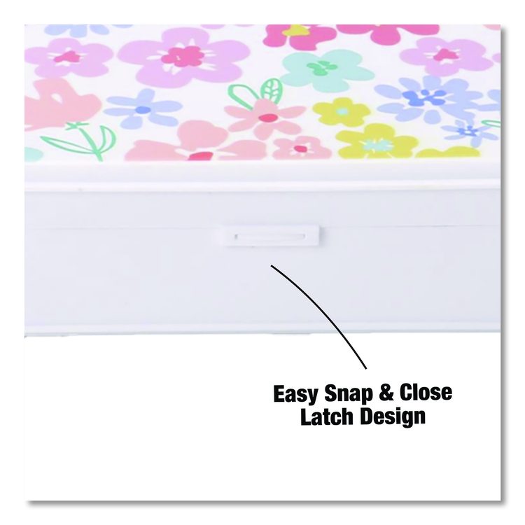 Pencil Case, Floral Pattern, 2 Compartments, 5" x 8.75" x 2.75", Pink/Yellow/Green