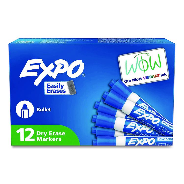 Low-Odor Dry-Erase Marker, Medium Bullet Tip, Blue, Dozen