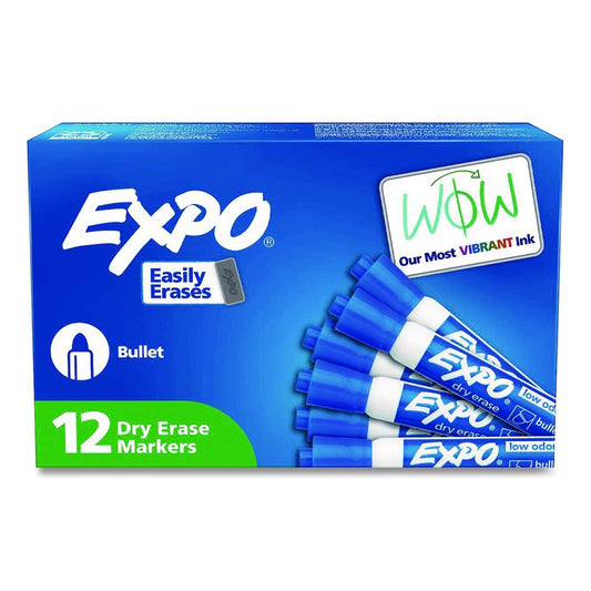 Low-Odor Dry-Erase Marker, Medium Bullet Tip, Blue, Dozen