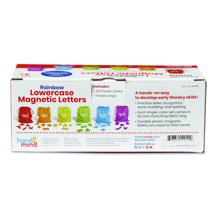 Rainbow Lowercase Magnetic Letters, 1.5" Tall, Assorted Color Characters, 6 Sets of 42 Pieces