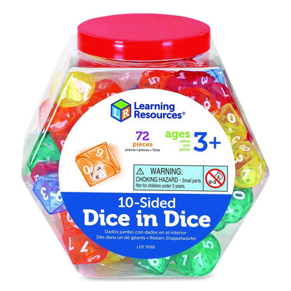 10-Sided Double-Decahedra Dice in Dice, Ages 6 to 10, 72 Dice