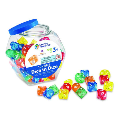 10-Sided Double-Decahedra Dice in Dice, Ages 6 to 10, 72 Dice