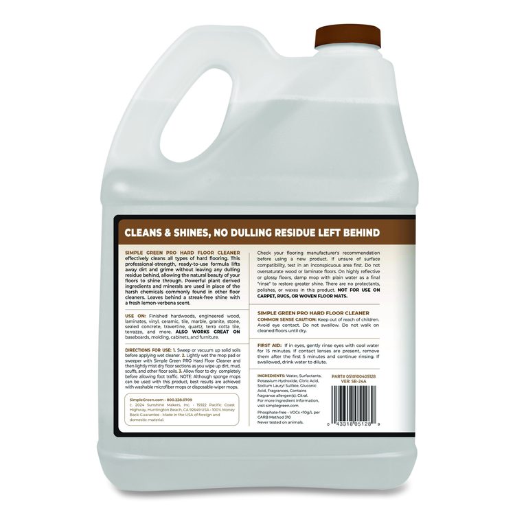 Pro Hard Floor Cleaner, Lemon Verbena Scent, 1 gal Bottle, 4/Carton