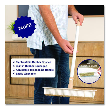 Rubber Broom and Handheld Brush, 11.75 x 50 Plastic Handle, White/Taupe