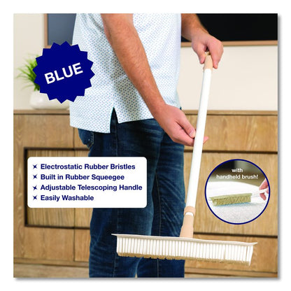 Rubber Broom and Handheld Brush,11.75 x 50 Plastic Handle, White/Blue