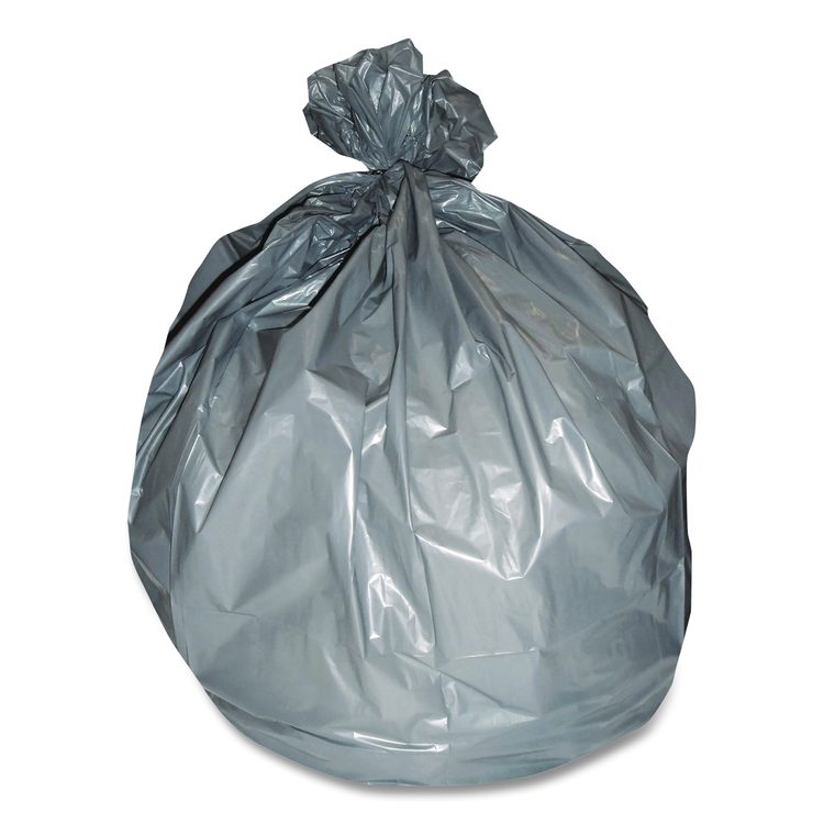 Linear Low-Density Can Liners, 45 gal, 1.1 mil, 40" x 46", Gray, Flat Pack, 125/Carton