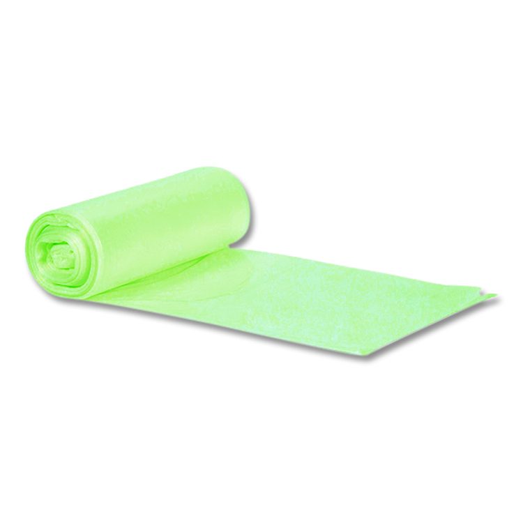 Biotuf Compostable Can Liners, 45 gal, 0.9 mil, 40" x 46", Green, 25 Bags/Roll, 5 Rolls/Carton
