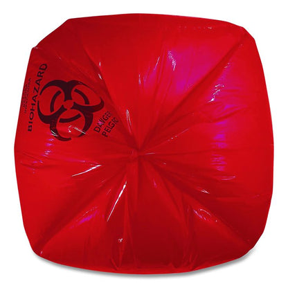 Healthcare Biohazard Printed Low-Density Can Liners, Biohazard, 45 gal, 1.3 mil, 40 x 46, Red, Flat Pack, 200/Carton