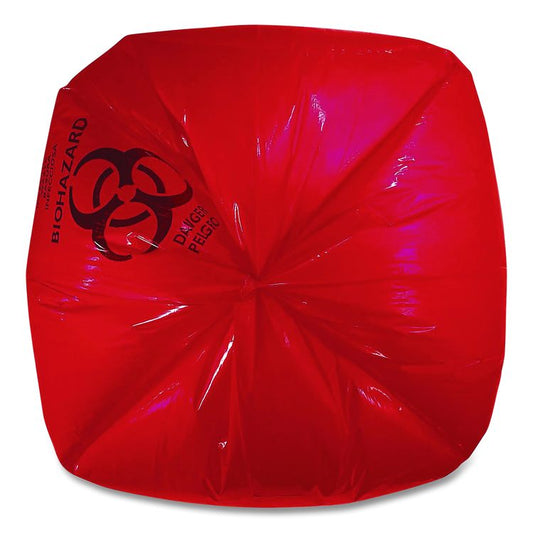 Healthcare Biohazard Printed Low-Density Can Liners, Biohazard, 45 gal, 1.3 mil, 40 x 46, Red, Flat Pack, 200/Carton