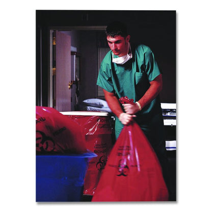 Healthcare Biohazard Printed Low-Density Can Liners, Biohazard, 45 gal, 1.3 mil, 40 x 46, Red, Flat Pack, 200/Carton