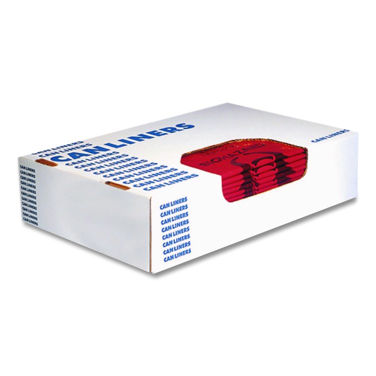 Healthcare Biohazard Printed Low-Density Can Liners, Biohazard, 45 gal, 1.3 mil, 40 x 46, Red, Flat Pack, 200/Carton