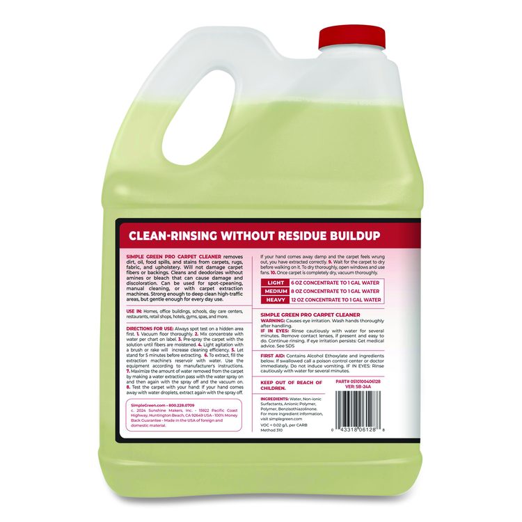 Pro Carpet Cleaner, Unscented, 1 gal Bottle, 4/Carton
