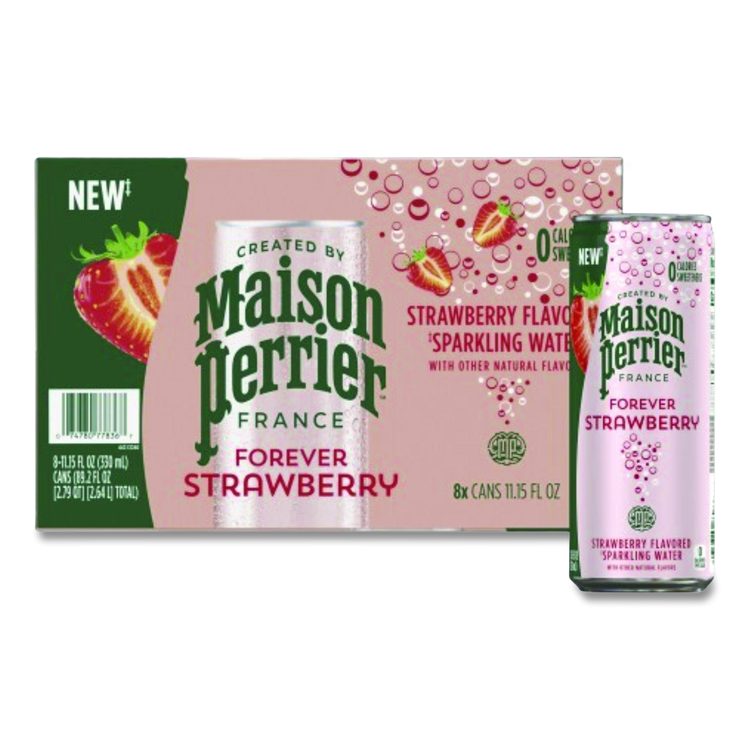 Maison Perrier Sparkling Water, 11.15 oz Can, Strawberry, 8 Cans/Box