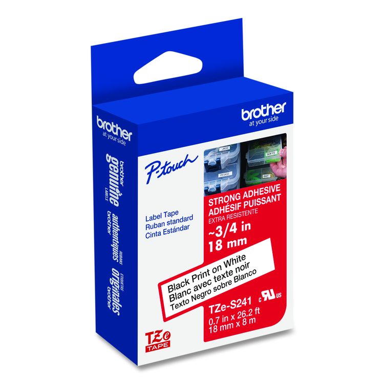 TZe Extra-Strength Adhesive Laminated Labeling Tape, 0.7" x 26.2 ft, Black on White
