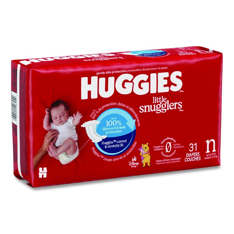 Little Snugglers Baby Diapers, Size 0 to Newborn, 1 lbs to 10 lbs, Disney Design, 31 Diapers/Pack, 4 Packs/Carton