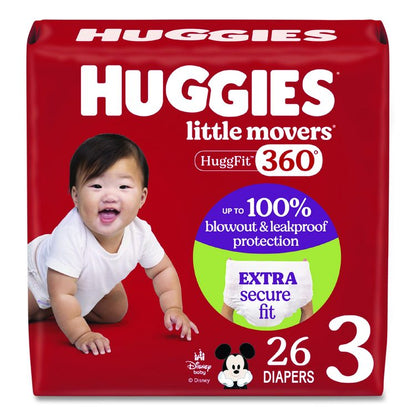 Little Movers HuggFit 360 Degree, Size 3, 16 lbs to 28 lbs, Disney Design, 26 Diapers/Pack, 4 Packs/Carton