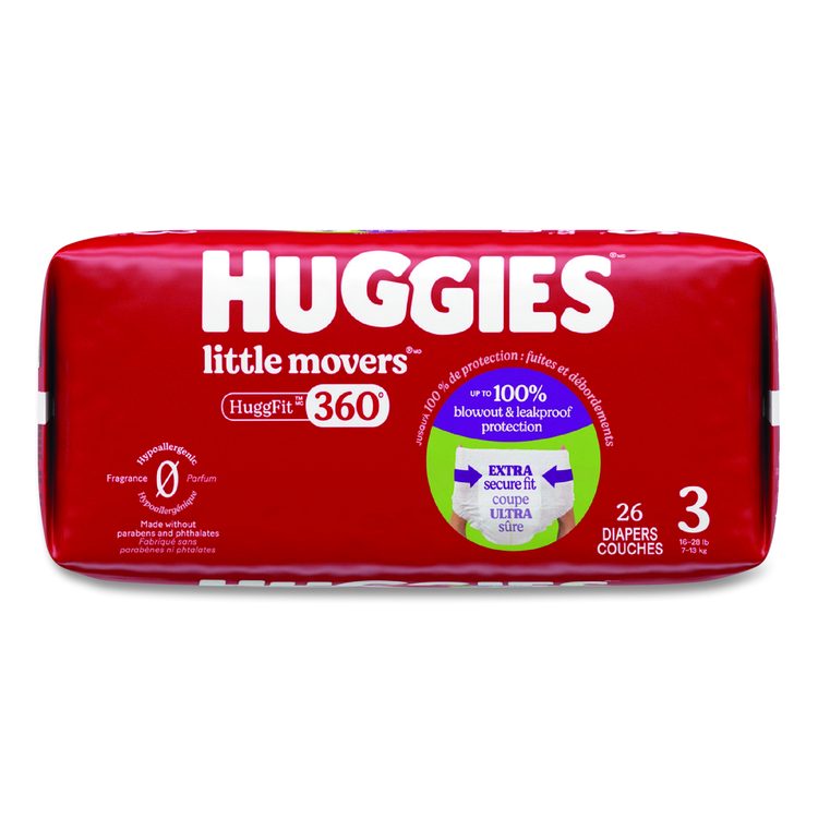 Little Movers HuggFit 360 Degree, Size 3, 16 lbs to 28 lbs, Disney Design, 26 Diapers/Pack, 4 Packs/Carton