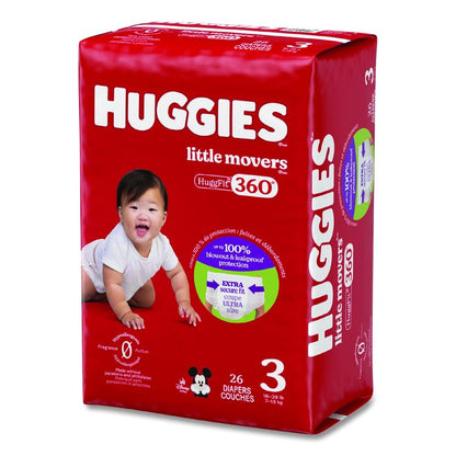 Little Movers HuggFit 360 Degree, Size 3, 16 lbs to 28 lbs, Disney Design, 26 Diapers/Pack, 4 Packs/Carton