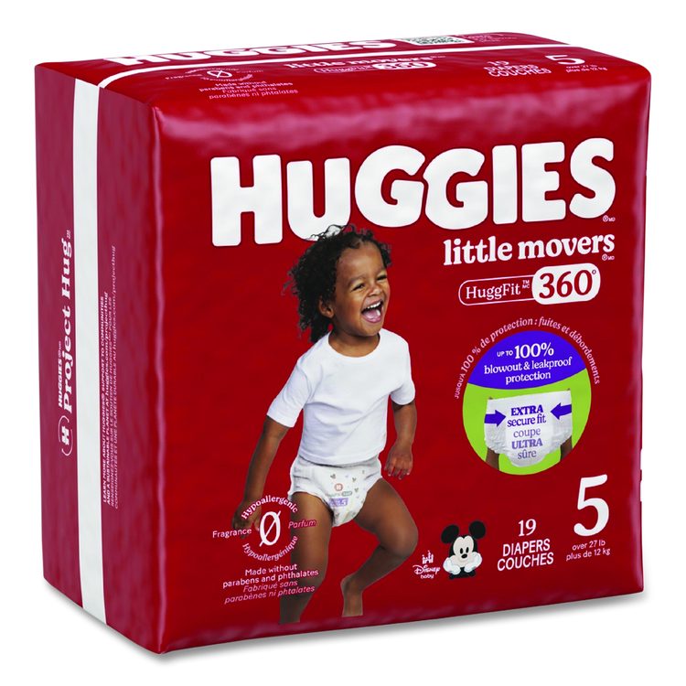 Little Movers HuggFit 360 Degree, Size 5, Over 27 lbs, Disney Design, 19 Diapers/Pack, 4 Packs/Carton