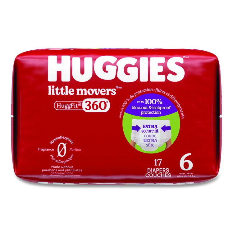 Little Movers HuggFit 360 Degree, Size 6, Over 35 lbs, Disney Design, 17 Diapers/Pack, 4 Packs/Carton