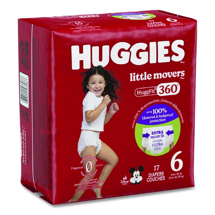 Little Movers HuggFit 360 Degree, Size 6, Over 35 lbs, Disney Design, 17 Diapers/Pack, 4 Packs/Carton