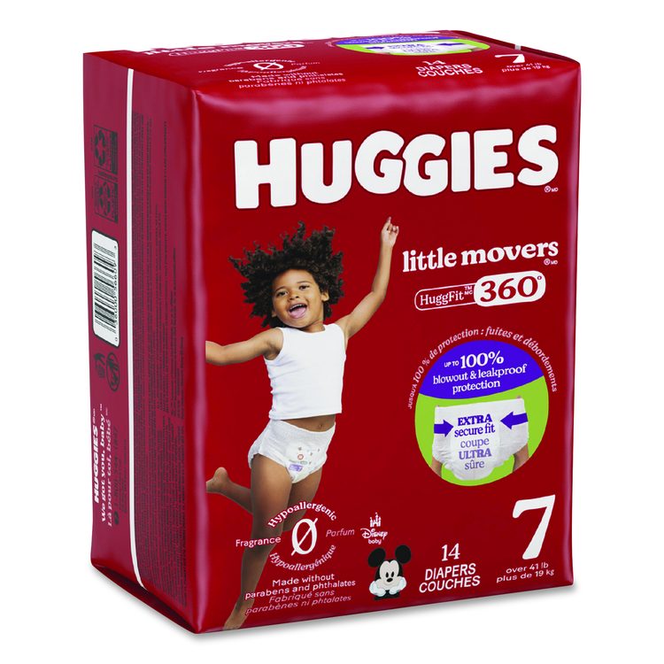 Little Movers HuggFit 360 Degree, Size 7, Over 41 lbs, Disney Design, 14 Diapers/Pack, 4 Packs/Carton